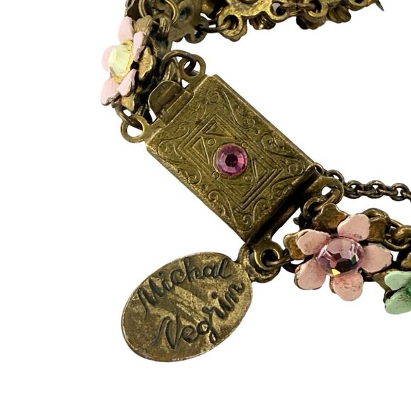 Michael Negrin Flower Bracelet 7" Multicolored Rhinestone Spring Jewelry - Picture 9 of 13